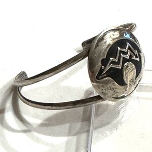 Vintage Native American Sterling Silver Spirit Bear Overlay Cuff